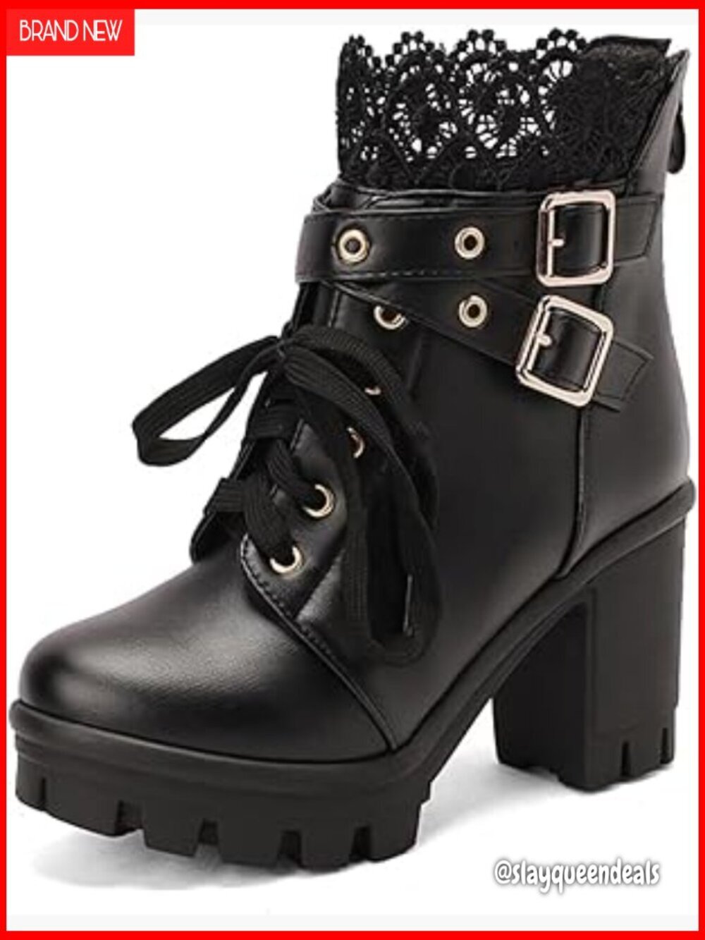 Goth Platform Ankle Boots Chunky Heels Lace Buckle Zipper Punk Cosplay